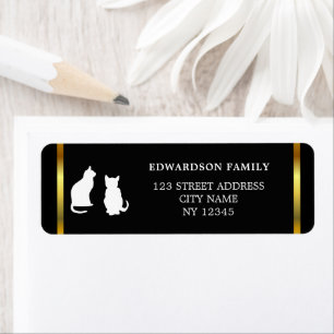 Modern cats silhouettes gold black return address label