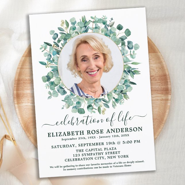 Modern Celebration Life Eucalyptus Greenery Photo Invitation (Creator Uploaded)
