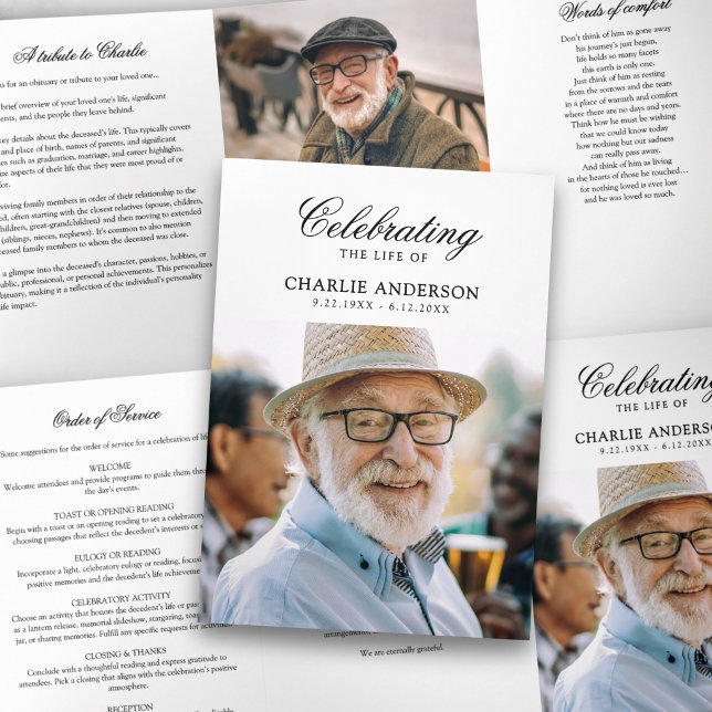 Modern Celebration Of Life 2-Photo Funeral Tri-Fold Programme (Creator Uploaded)