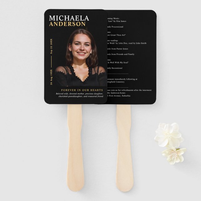 Modern Celebration of Life 7-Photo Funeral Program Hand Fan (Front and Back)