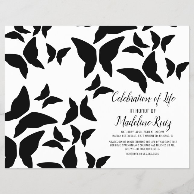 Modern Celebration of Life Butterflies Black Flyer (Front)