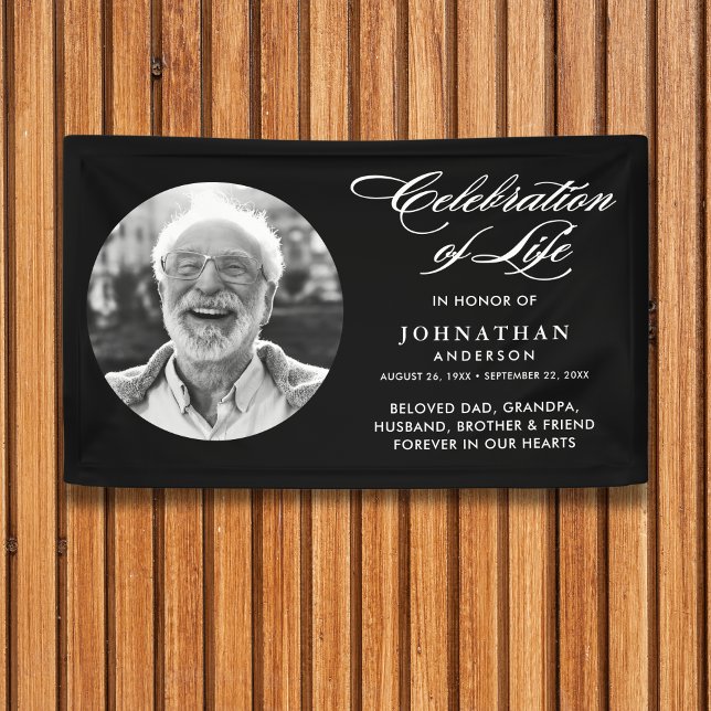 Modern Celebration of Life Elegant Script & Photo Banner (Creator Uploaded)