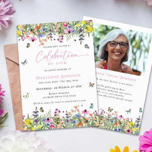 Modern Celebration of life Floral Memorial Invitation