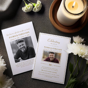 Modern Celebration Of Life Funeral Faux Gold Photo Invitation