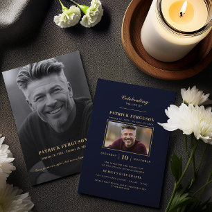 Modern Celebration Of Life Funeral Navy Blue Photo Invitation