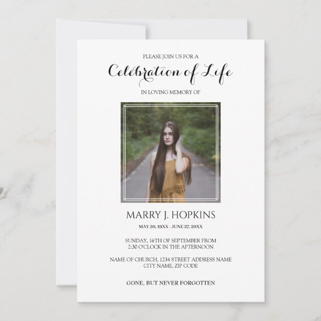 Modern Celebration of Life Invitation with Photo (Front)