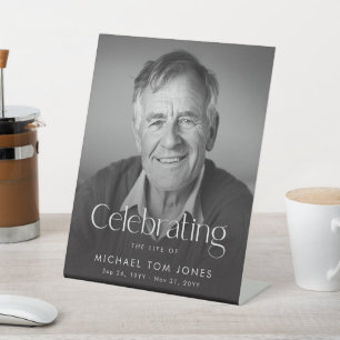 Modern Celebration of Life Memorial Funeral Photo Pedestal Sign