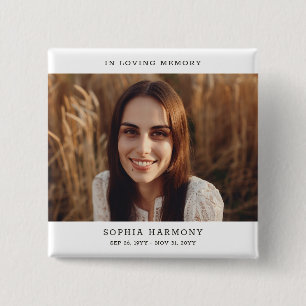Modern Celebration of Life Memorial Photo 15 Cm Square Badge