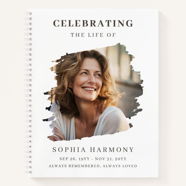 Modern Celebration of Life Memorial Photo Notebook (Front)