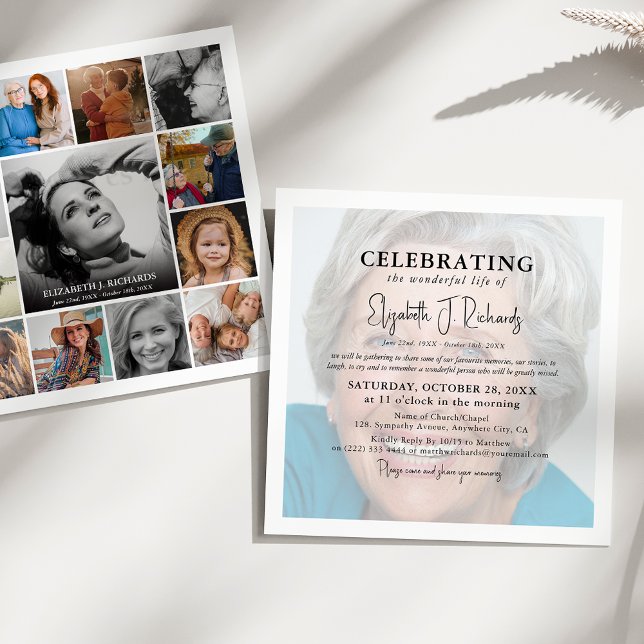 Modern Celebration of Life Photo Collage Keepsake  Invitation (Creator Uploaded)
