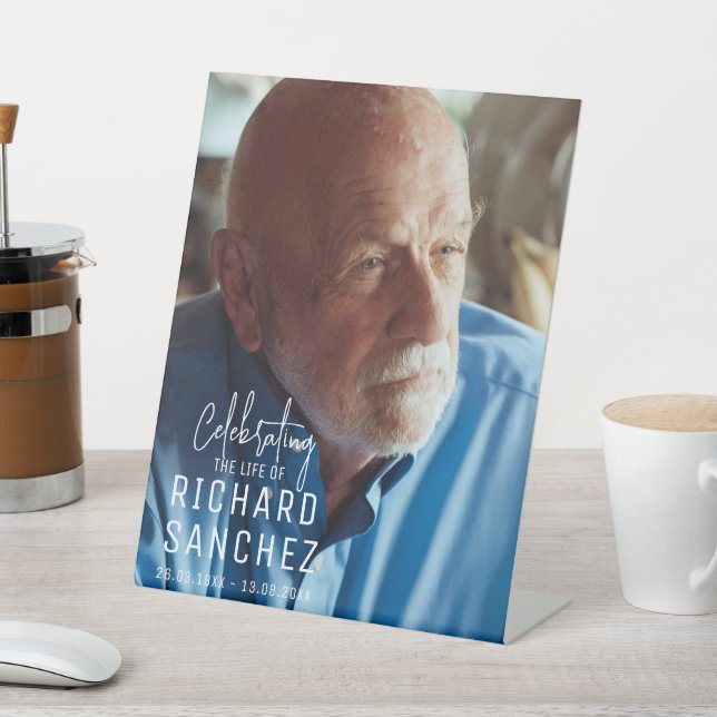 Modern Celebration Of Life Photo Funeral Memorial  Pedestal Sign (In SItu)