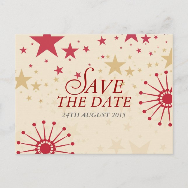 Modern Celebration Stars Save the Date Postcard (Front)
