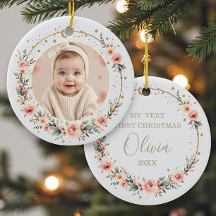 Modern Celestial Baby’s 1st Christmas Elegant Ceramic Ornament