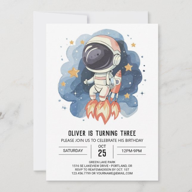 Modern Celestial Children's Astronaut Boy Birthday Invitation (Front)