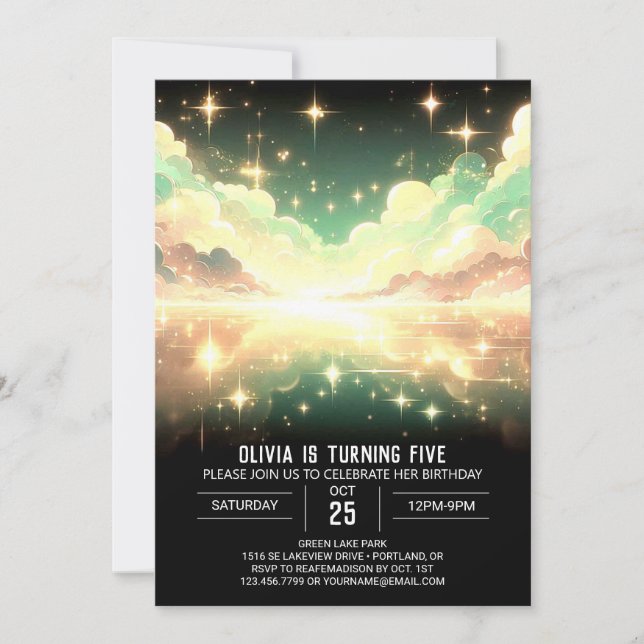 Modern Celestial Digital Birthday Invitation (Front)