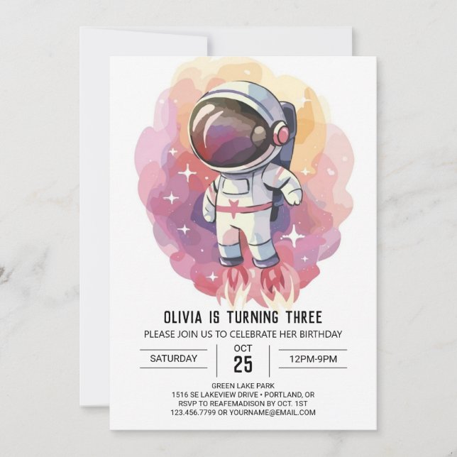 Modern Celestial Explorer Astronaut Birthday Invitation (Front)