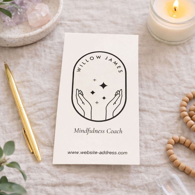 Modern Celestial Mindfulness Life Coach Ivory Business Card (Creator Uploaded)