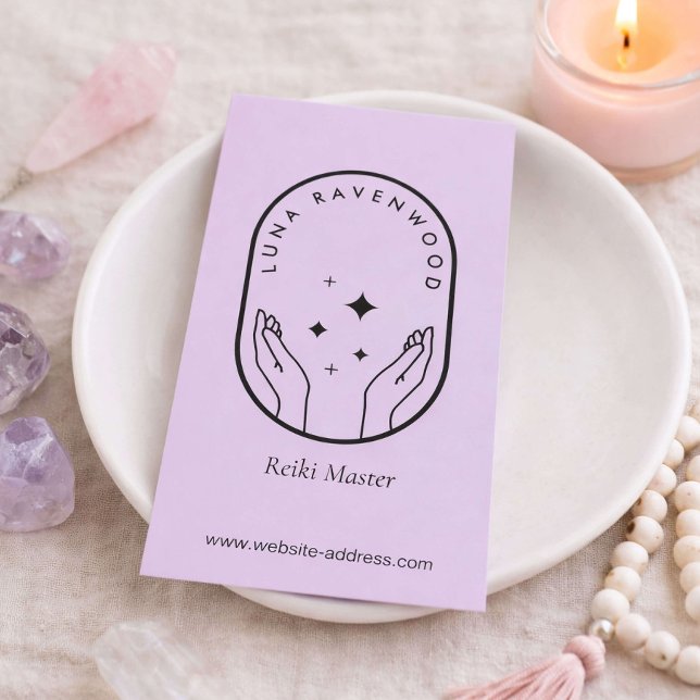 Modern Celestial Reiki Master Healer Soft Lavender Business Card (Creator Uploaded)