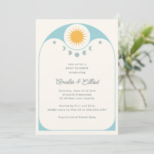 Modern Celestial Star Moon Soft Blue Baby Shower Invitation