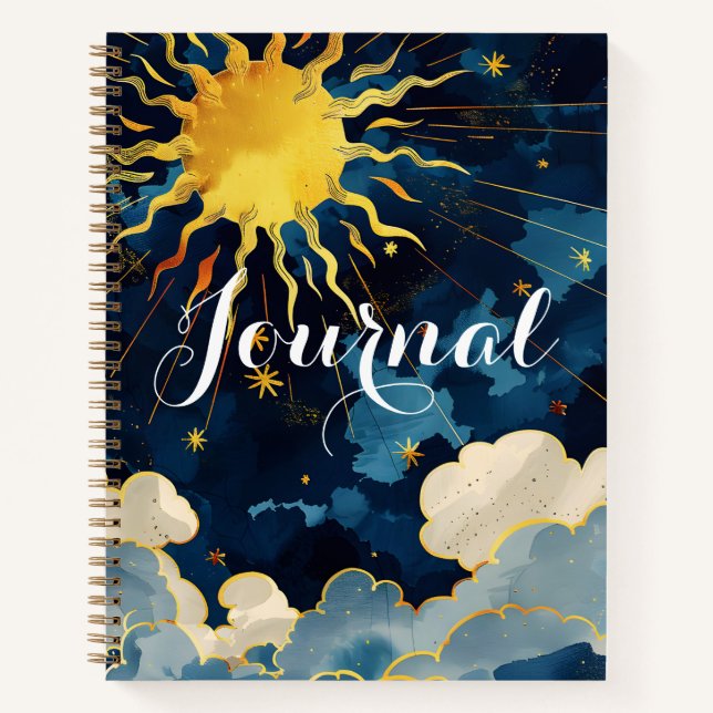 Modern Celestial Sun Stars and Blue Clouds Journal (Front)
