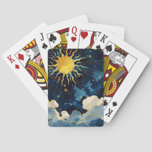 Modern Celestial Sun Stars and Blue Clouds Playing Cards
