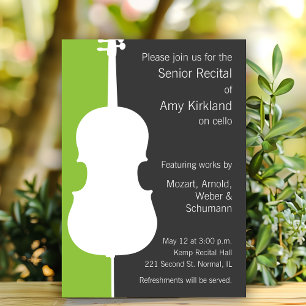 Modern Cello Recital Invitation - Green and Grey