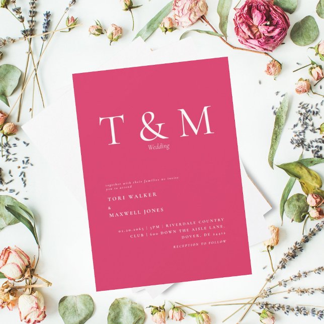 Modern Cerise Monogram No Parents Wedding Invitation (Creator Uploaded)