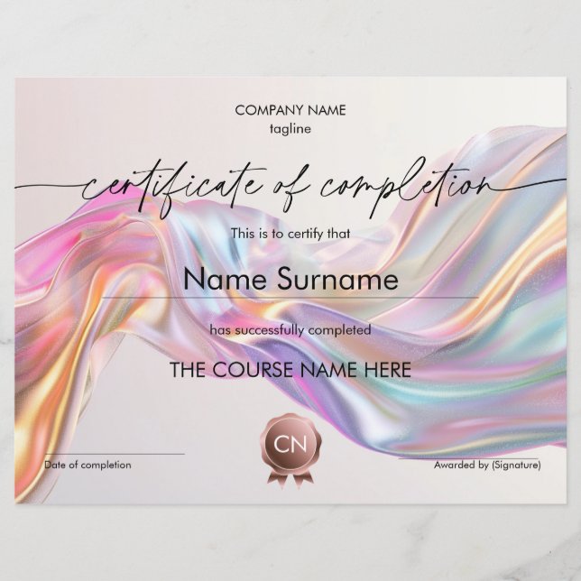 Modern Certificate of Completion Participation (Front)