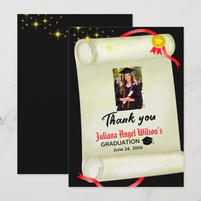 Modern Certificate of Graduation Thank You Card (Front/Back)