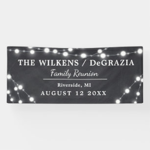 Modern Chalk String Lights Wood Family Reunion Banner