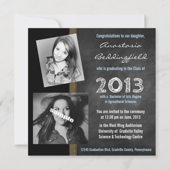 Modern Chalkboard 2 Photo Graduation Invitation (Front)