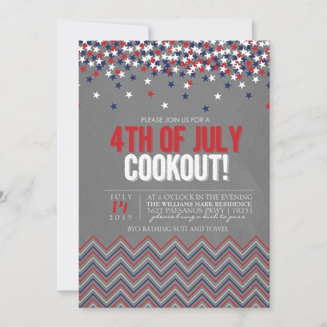 Modern Chalkboard 4th of July Cookout Invitation (Front)
