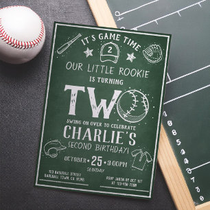 Modern Chalkboard Baseball All Star 2nd Birthday Invitation