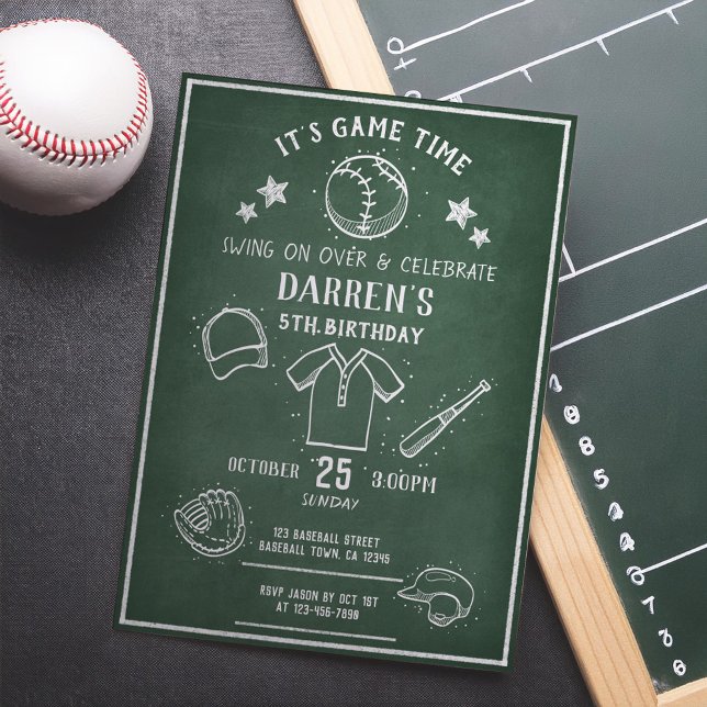 Modern Chalkboard Baseball All Star Birthday Invitation (Creator Uploaded)