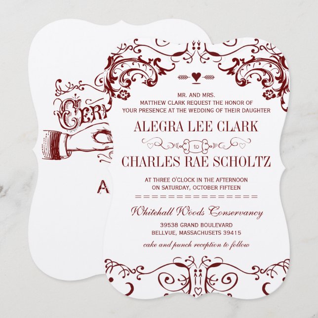 Modern Chalkboard Burgundy Typography Invite (Front/Back)