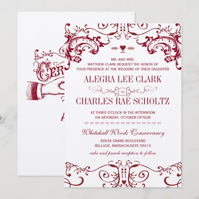 Modern Chalkboard Burgundy Typography Invite (Front/Back)