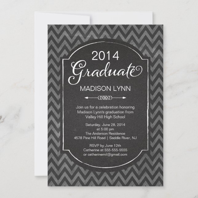 Modern Chalkboard Chevron Graduation Party Invitation (Front)