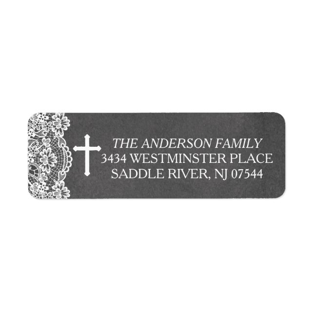 Modern Chalkboard Cross Lace Return Address Label (Front)