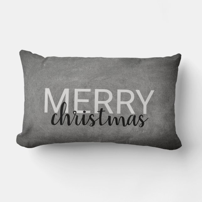 Modern chalkboard custom Merry Christmas script Lumbar Cushion (Front)
