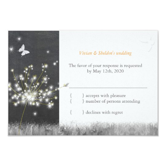 Modern Chalkboard Dandelion Wedding RSVP Card