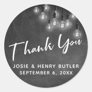 Modern Chalkboard & Edison Lights Thank You Classic Round Sticker