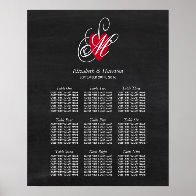 Modern Chalkboard Fancy Heart Seating Chart (Front)