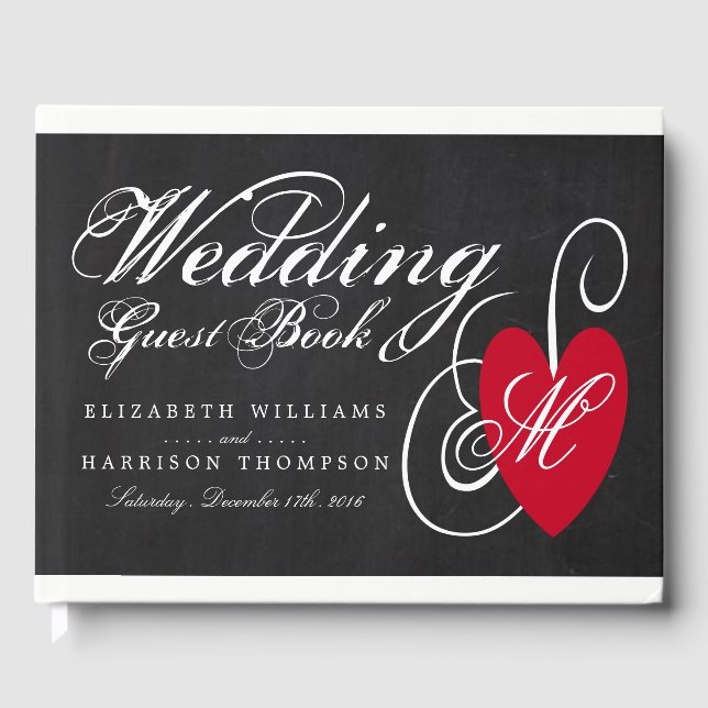 Modern Chalkboard Fancy Heart Wedding Guest Book (Front)