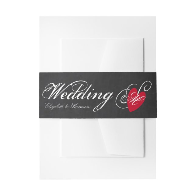 Modern Chalkboard Fancy Heart Wedding Invitation Belly Band (Front Example)
