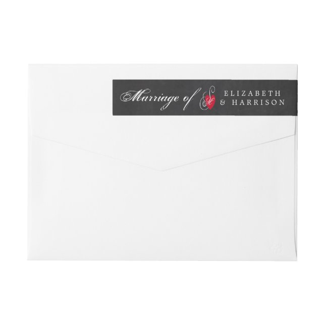 Modern Chalkboard Fancy Heart Wedding Wrap Around Label (Back)