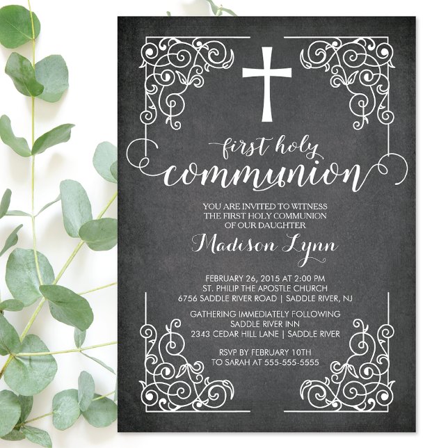 Modern Chalkboard First Holy Communion Invitation (Creator Uploaded)