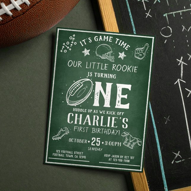 Modern Chalkboard Football All Star 1st Birthday Invitation (Creator Uploaded)