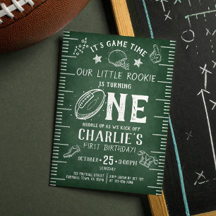 Modern Chalkboard Football Athletic 1st Birthday Invitation