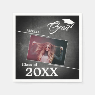 Modern Chalkboard Graduate Photo Graduation Party Napkin