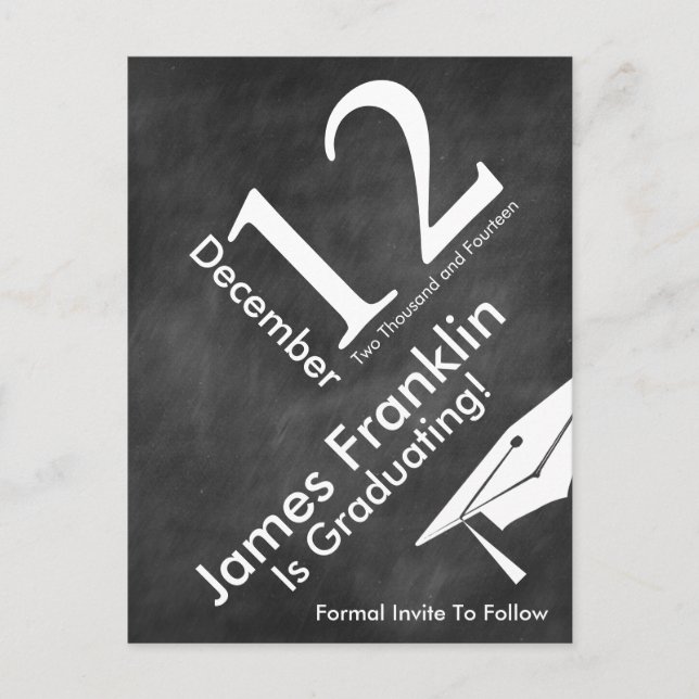 Modern Chalkboard Graduation Save The Date Announcement Postcard (Front)